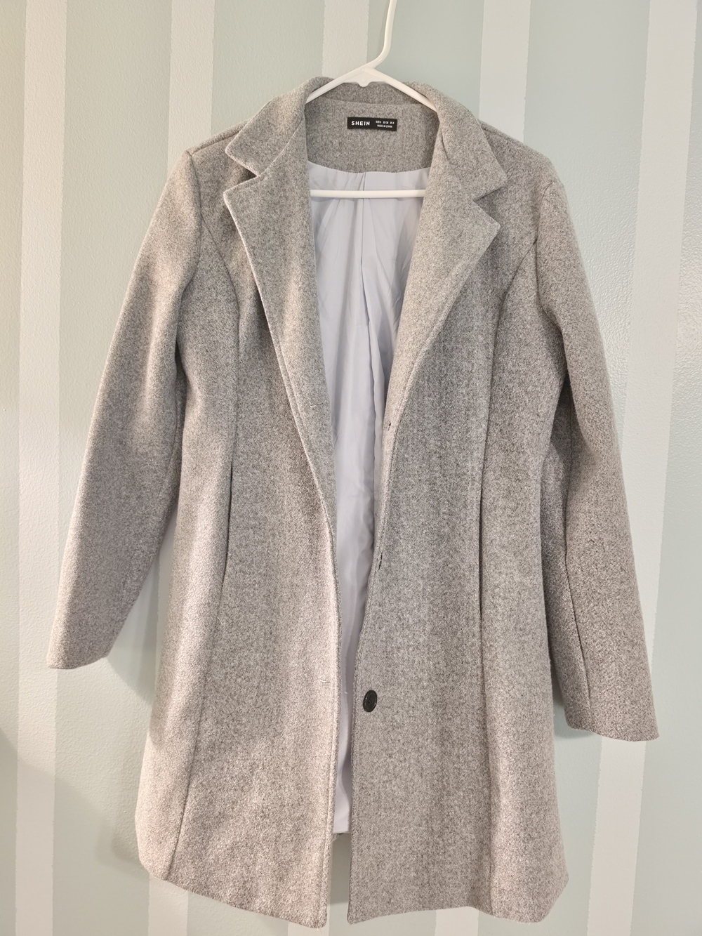 a new day Light Gray Single-Button Wool-Blend Coat Small Shein
